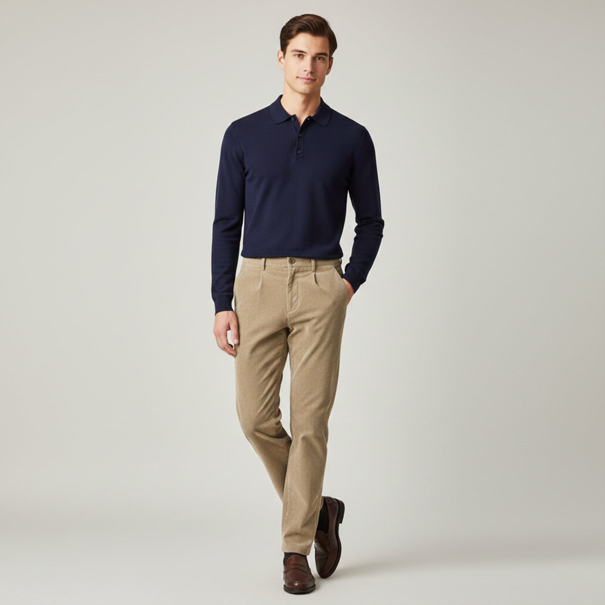 Men's Corduroy Pants Elastic Waist Casual Brown
