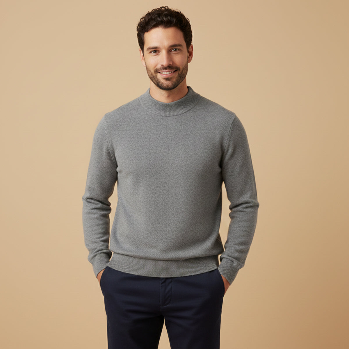 Men's Mock Neck Knit Sweater Plain