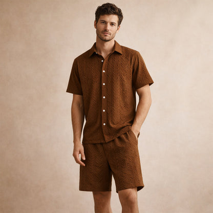 Men's Summer Shirt And Shorts Set Textured Lightweight