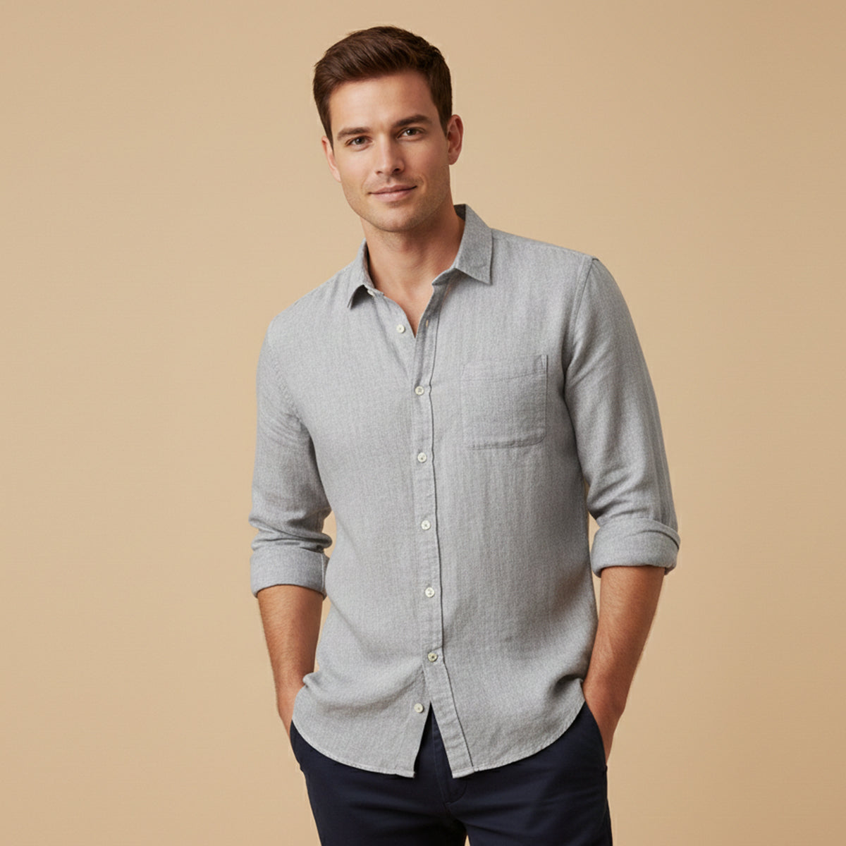 Men's Cotton Linen Stand Collar Shirt Lightweight