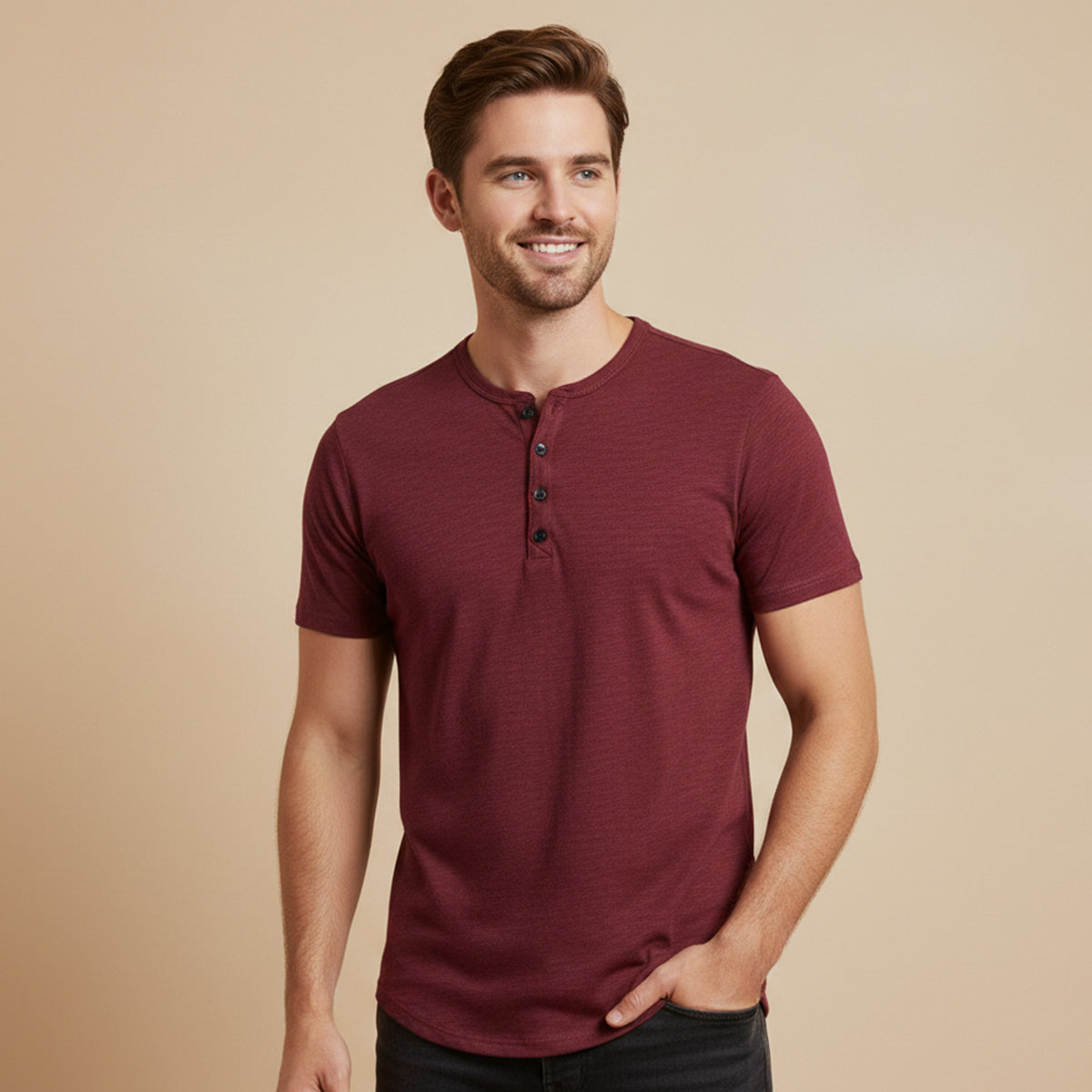 Men's Casual Henley T Shirt Cotton Short Sleeve