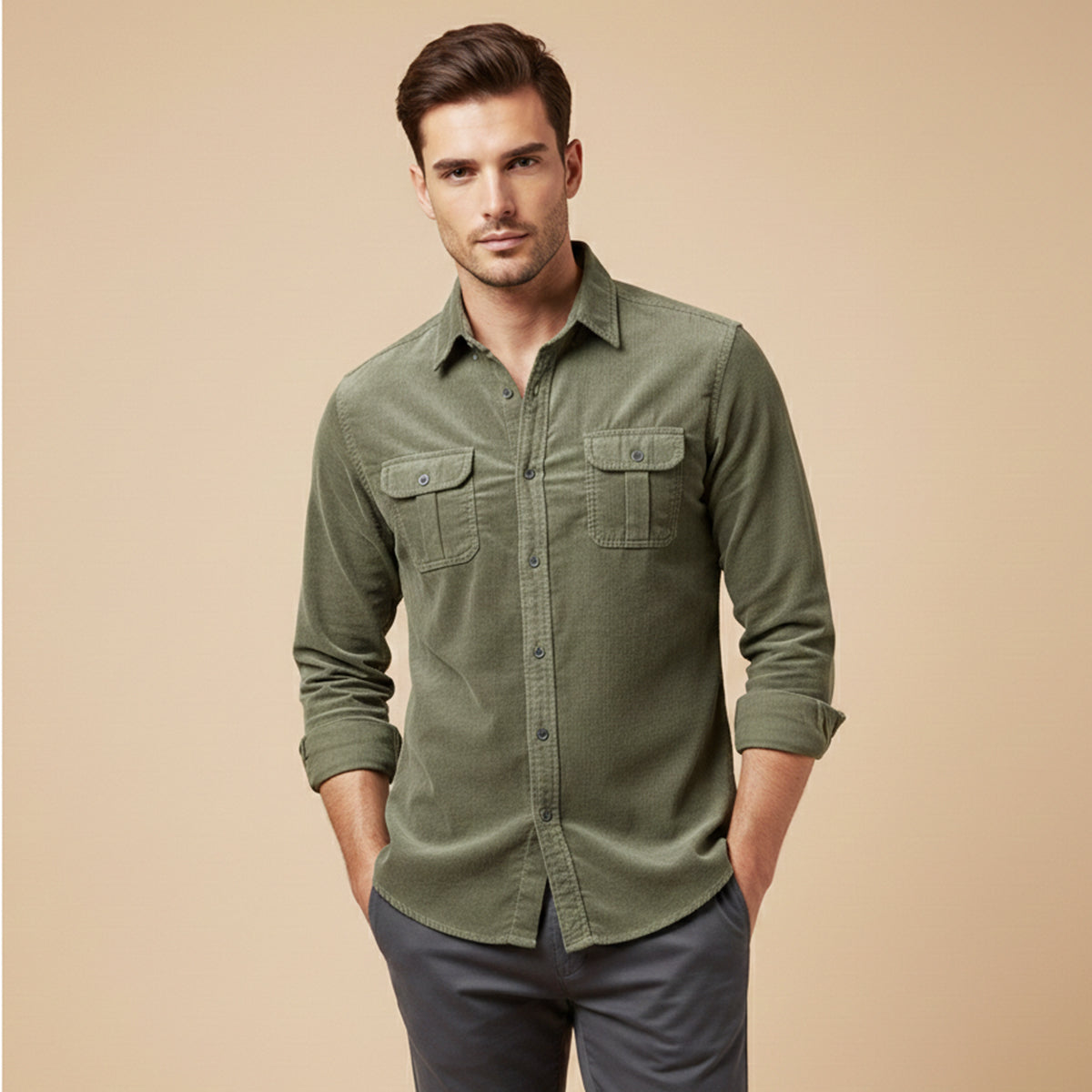 Men's Corduroy Shirt Casual Button Up