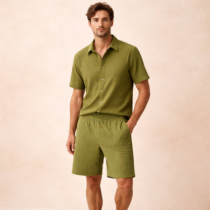 Men's Textured Summer Shirt And Shorts Set
