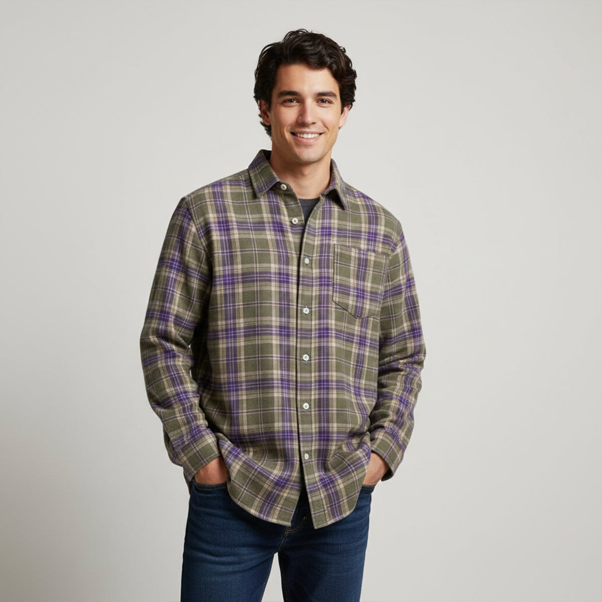 Men's Plaid Casual Shirt Loose Fit Retro