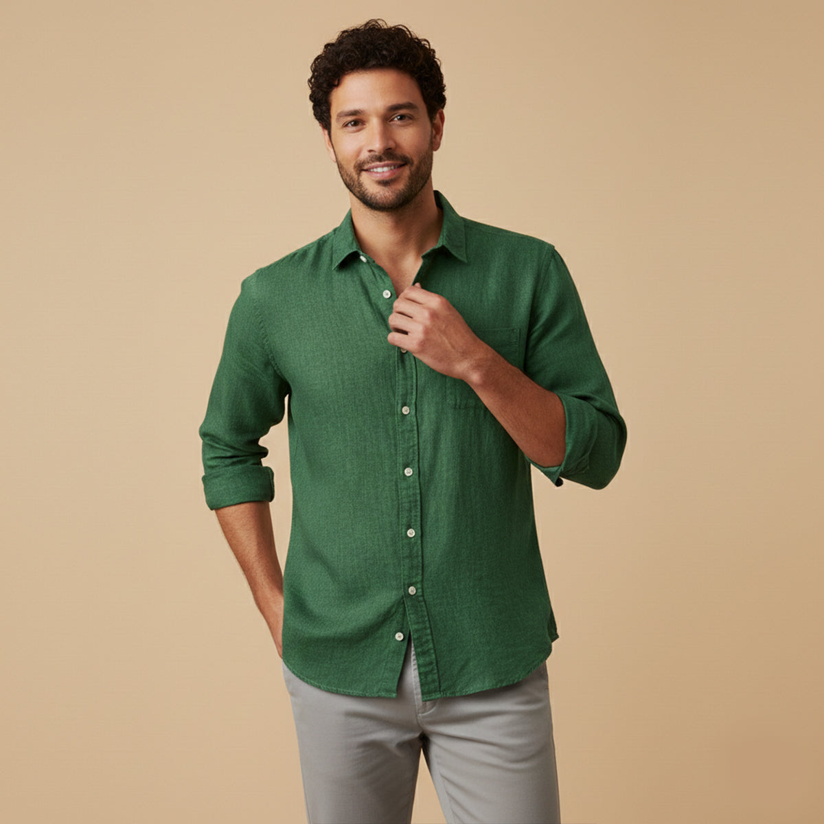 Men's Cotton Linen Stand Collar Shirt Lightweight