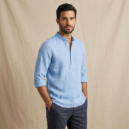 Men's Linen Casual Button Up Shirt Breathable Beige