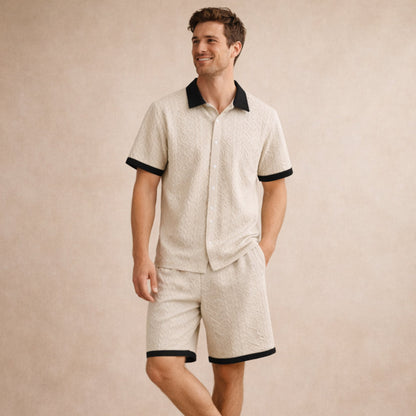 Men's Summer Shirt And Shorts Set Textured Lightweight