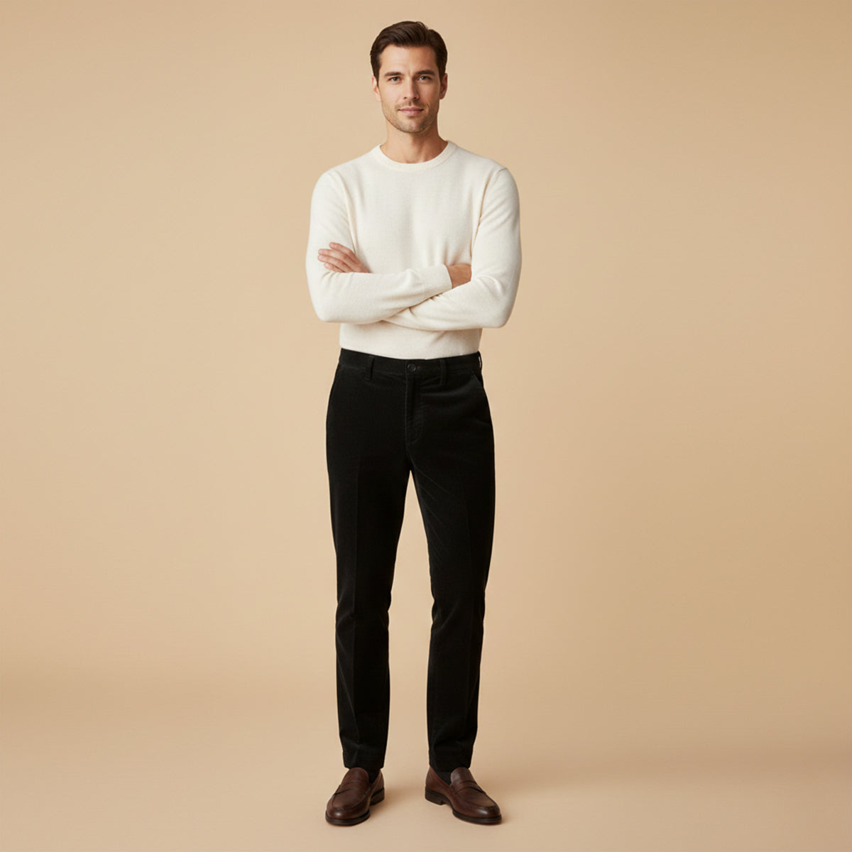 Men's Corduroy Pants Elastic Waist Casual Brown