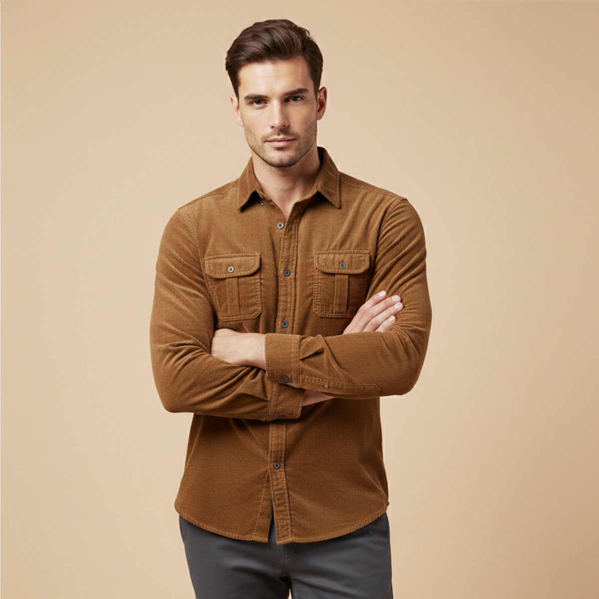 Men's Corduroy Shirt Casual Button Up