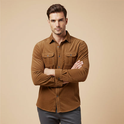 Men's Corduroy Shirt Casual Button Up