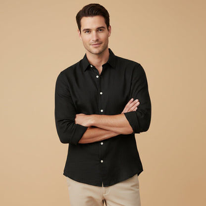 Men's Casual Cotton Linen Shirt Relaxed Fit