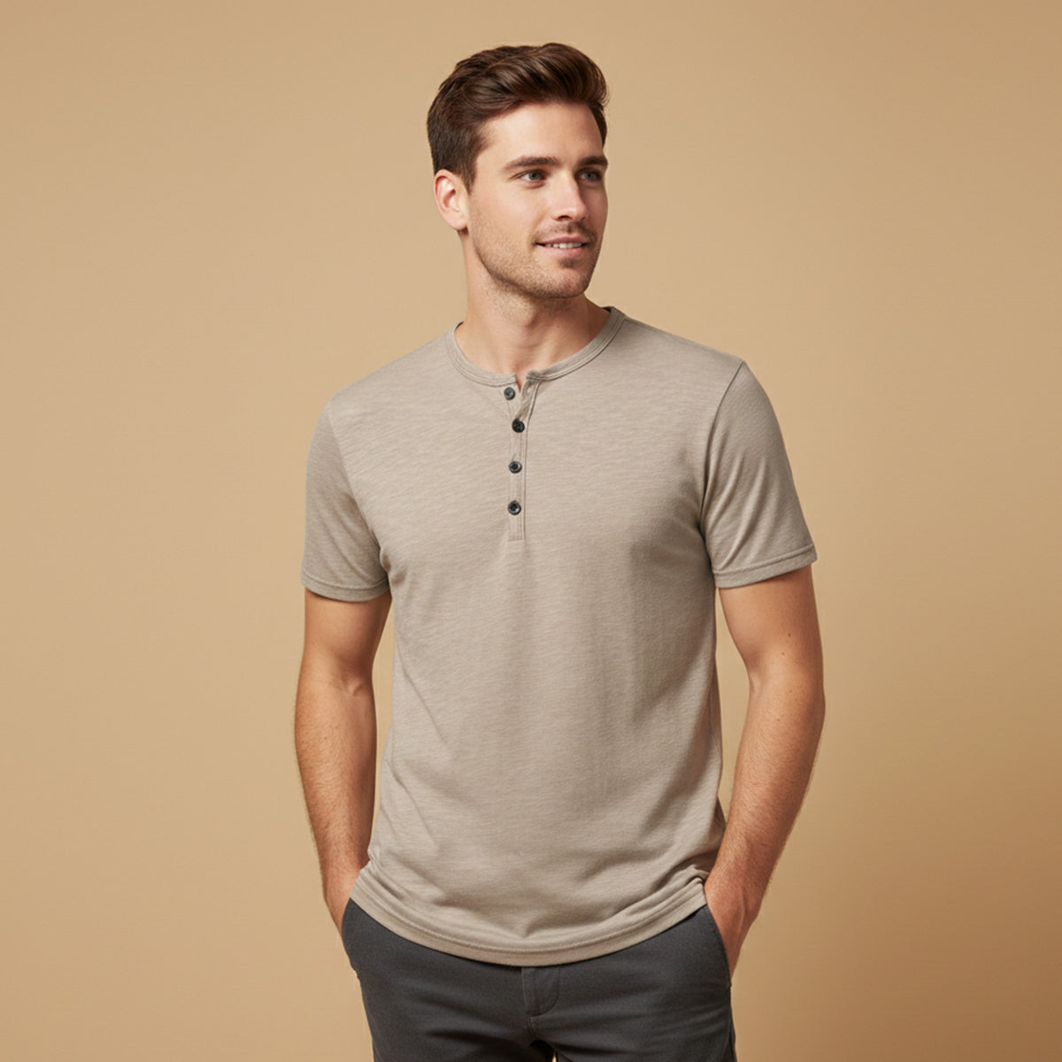 Men's Casual Henley T Shirt Cotton Short Sleeve