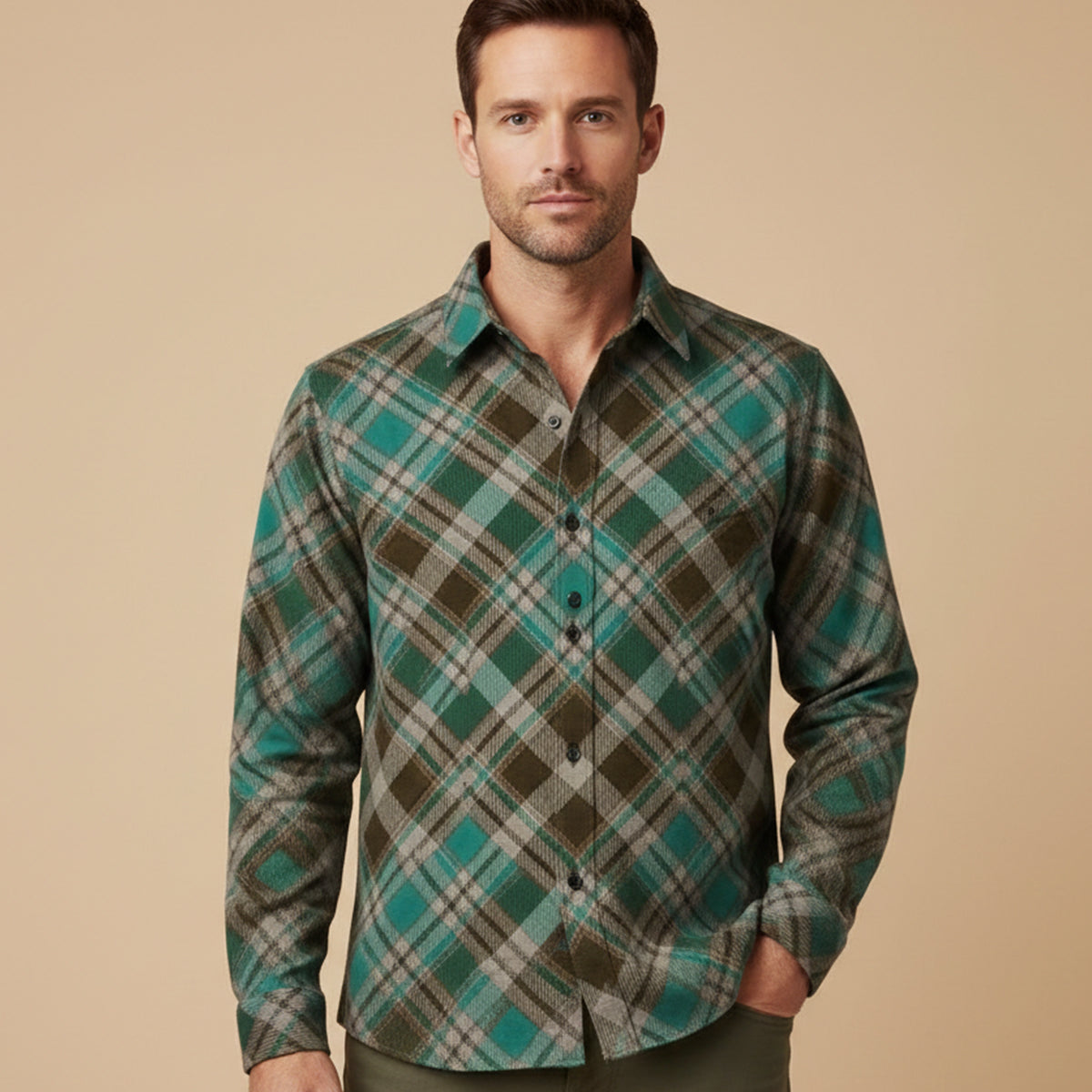 Men's Western Denim Shirt Soft Two Tone Patchwork Blue