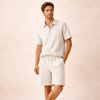 Men's Textured Summer Shirt And Shorts Set