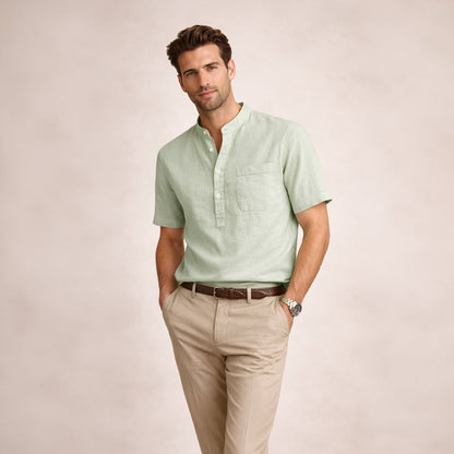 Men's Soft Cotton Linen Henley Shirt