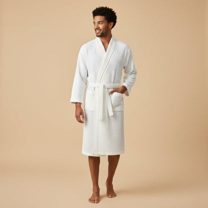 Men's Cotton Waffle Bathrobe Lightweight Navy Blue
