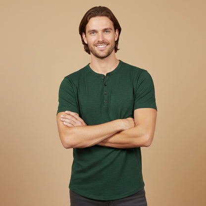 Men's Casual Henley T Shirt Cotton Short Sleeve