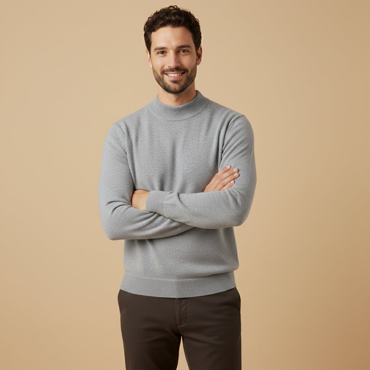 Men's Mock Neck Knit Sweater Plain