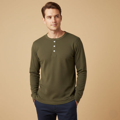 Men's Cotton Henley Shirt Lightweight Beige