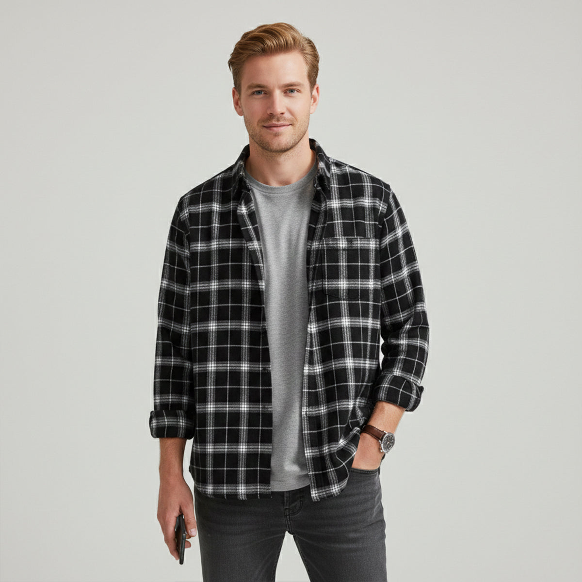 Men's Plaid Casual Shirt Loose Fit Retro