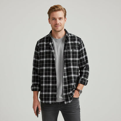 Men's Plaid Casual Shirt Loose Fit Retro