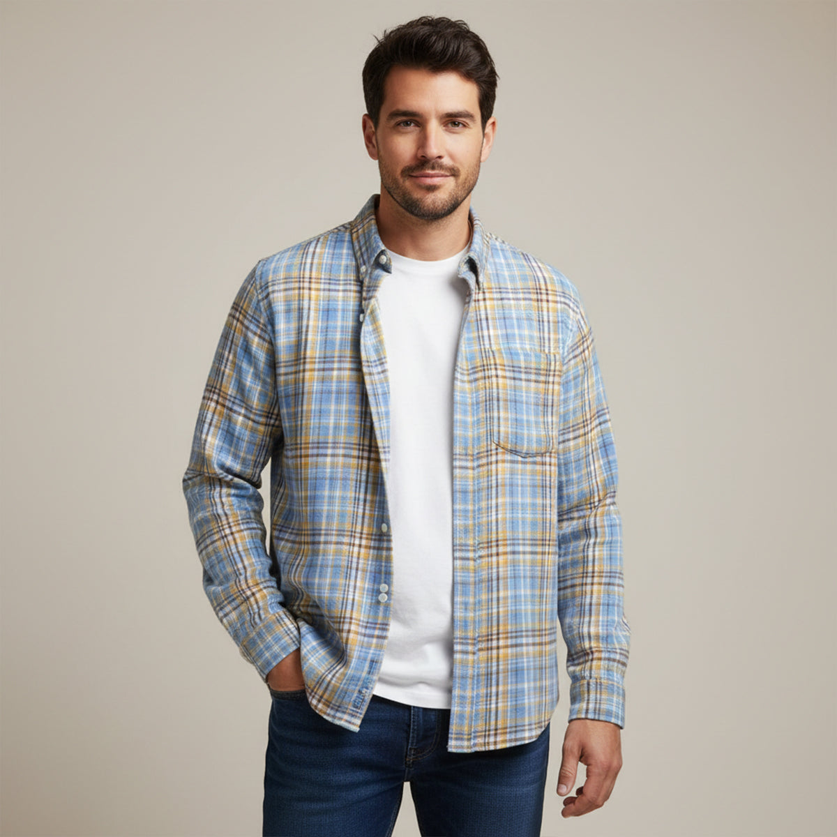 Men's Plaid Casual Shirt Loose Fit Retro