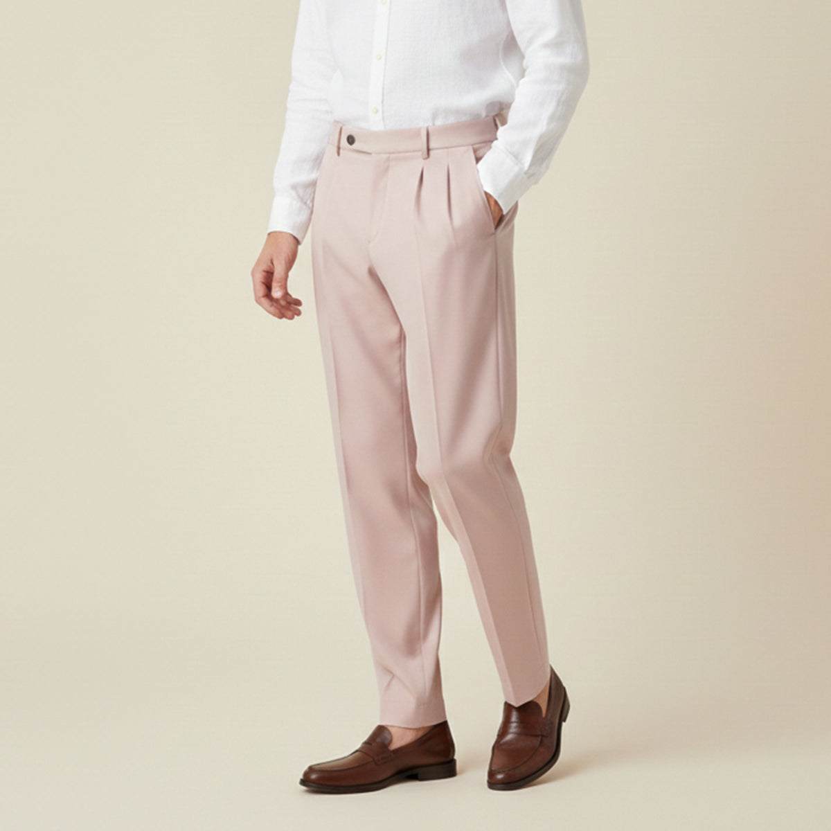 Men's Linen Loose Fit Pants Breathable Beige