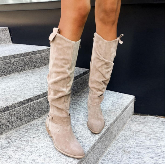 Women's Knee-High Boots Low Heel Closed Toe - Fashinoza