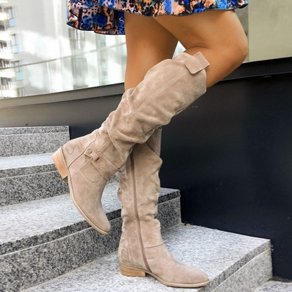 Women's Knee-High Boots Low Heel Closed Toe