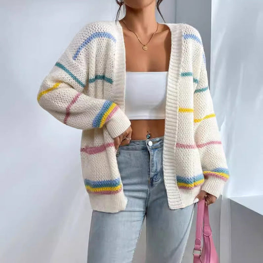 Women's Oversized Striped Cardigan - Fashinoza