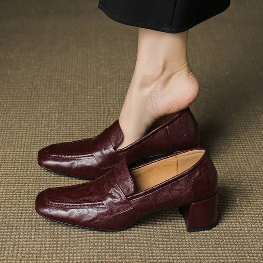 Women's Slip On Loafers Block Heel - Fashinoza
