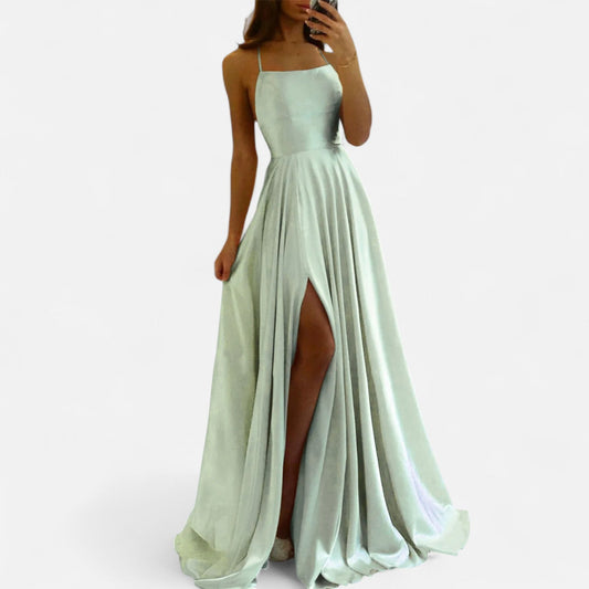 Gabrielle | Women’s Modern Fit Satin Slit  Maxi Dress