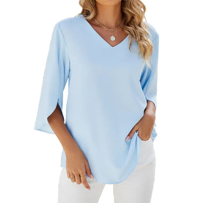 Women's V-Neck Flowy Blouse - Fashinoza