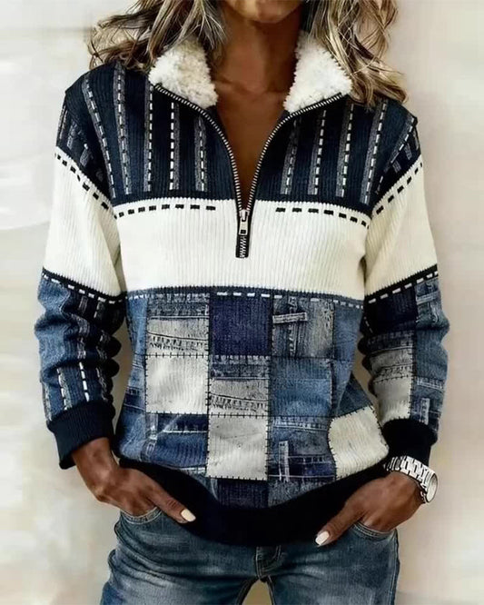 Women's Color Block Half Zip Sweater - Fashinoza