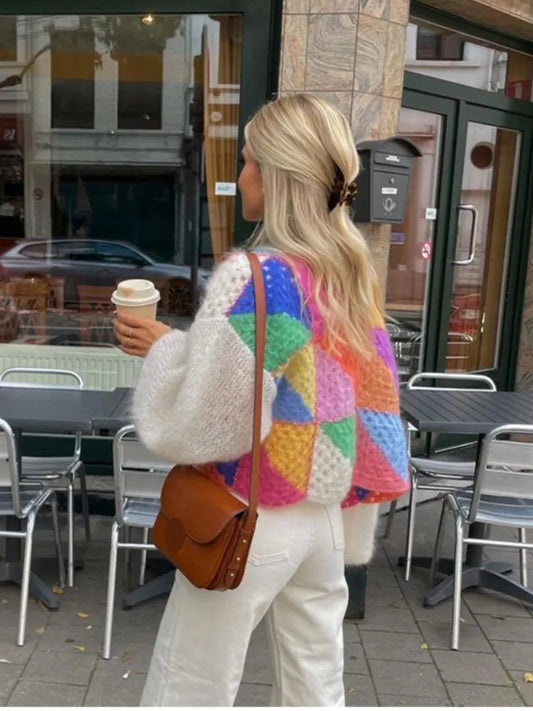 Women's Cropped Oversized Cardigan - Fashinoza
