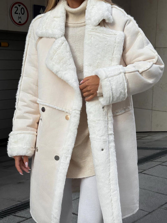 Women's Oversized Shearling Long Coat - Fashinoza