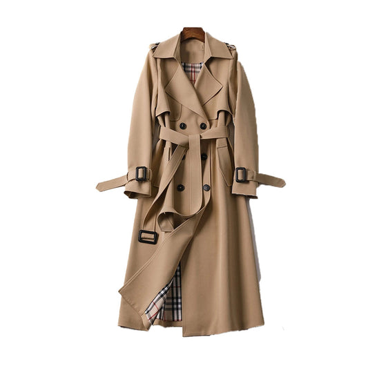 Women's Long Trench Coat Belted - Fashinoza