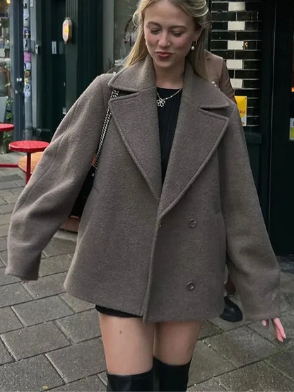 Women's Oversized Double Breasted Coat - Fashinoza