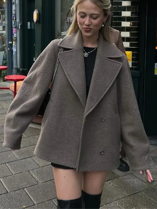 Women's Oversized Double Breasted Coat - Fashinoza