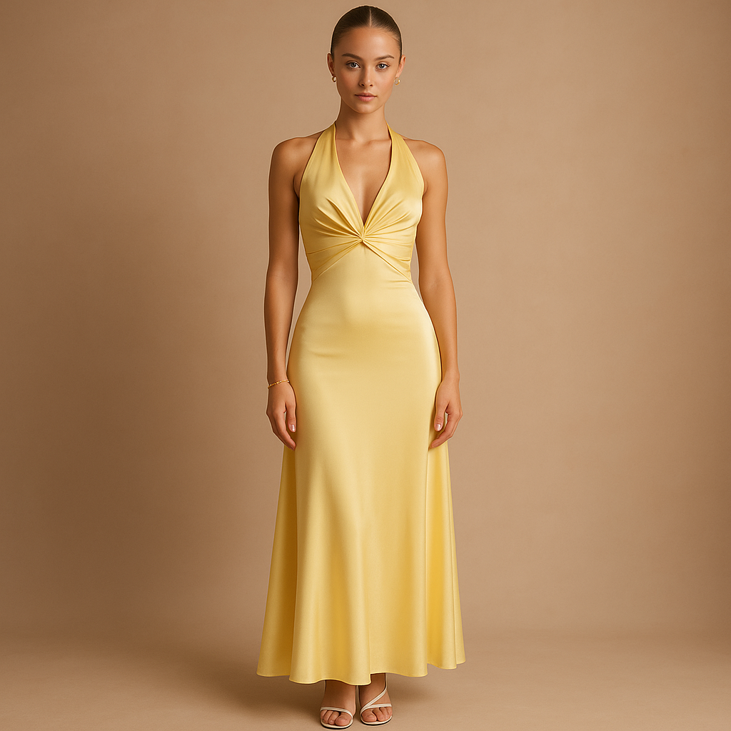 Women's Satin Halter Neck Evening Dress - 
Fashinoza