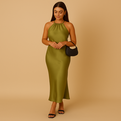 Women's Long Sleeve Satin Wrap Dress - 
Fashinoza