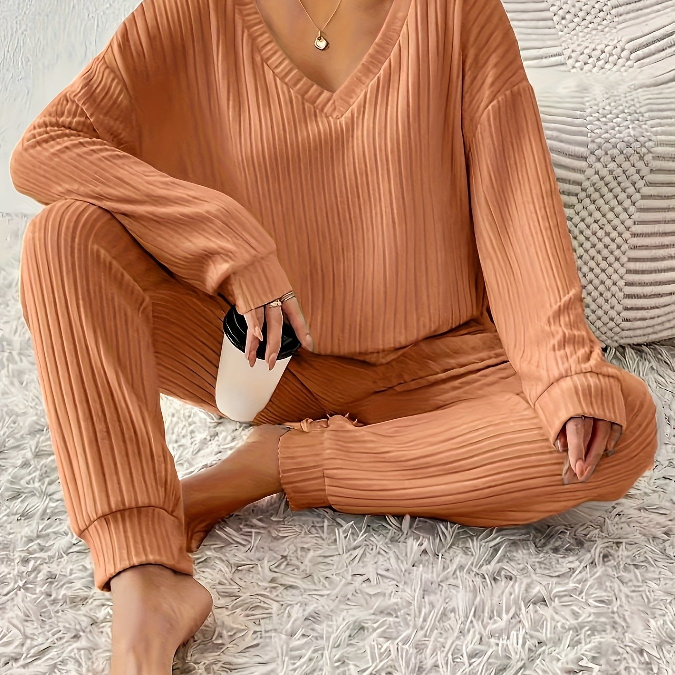 Image of Scarlett | Women's Long Sleeve V-Neck Loungewear Set