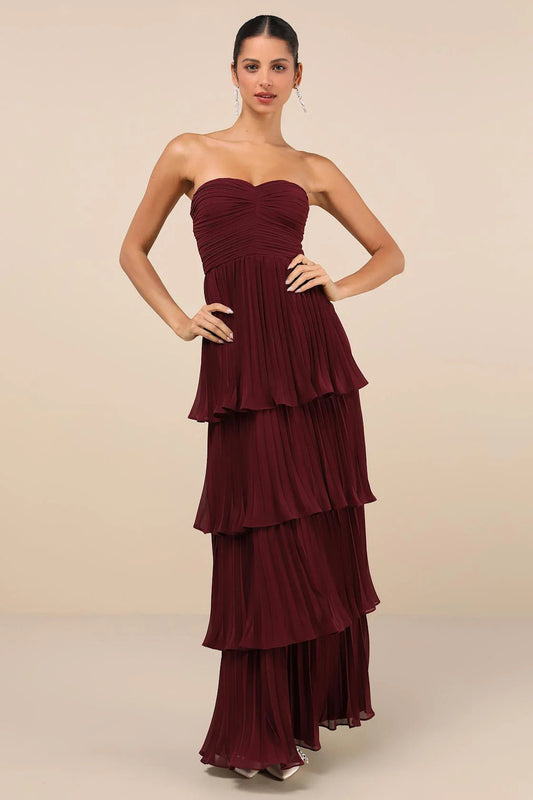 Women's Strapless Tiered Maxi Dress - Fashinoza