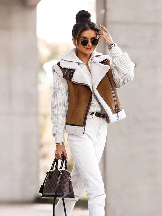 Women's Asymmetric Zipper Cardigan - 
Fashinoza