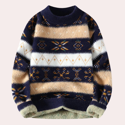 Men's Patterned Crew Neck Sweater - Fashinoza