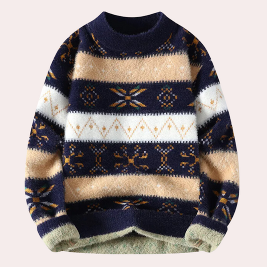 Men's Patterned Crew Neck Sweater - Fashinoza