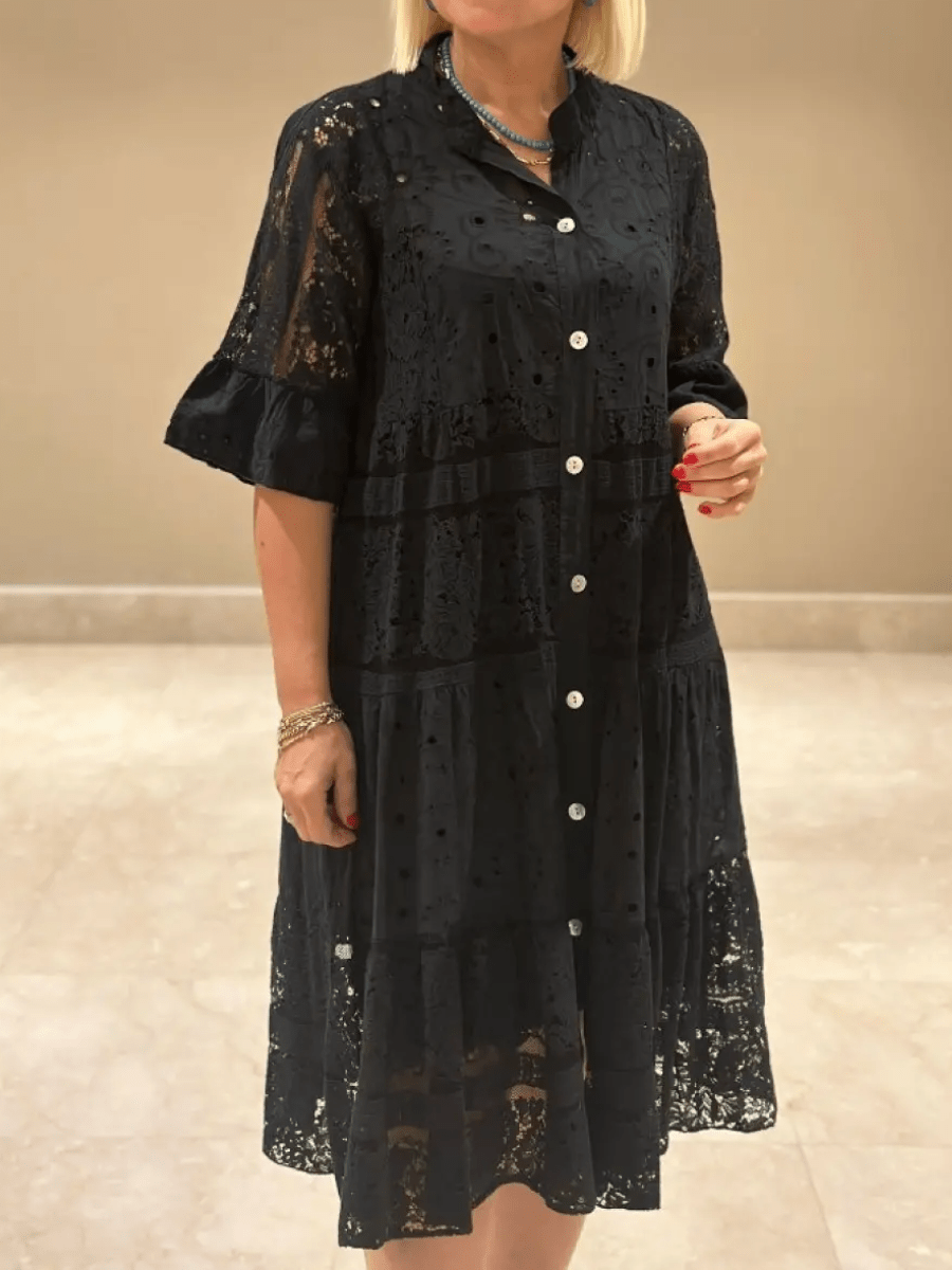 Women's Midi Dress Button Front Short Sleeves