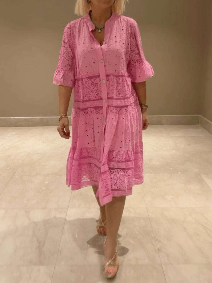 Women's Midi Dress Button Front Short Sleeves - Fashinoza