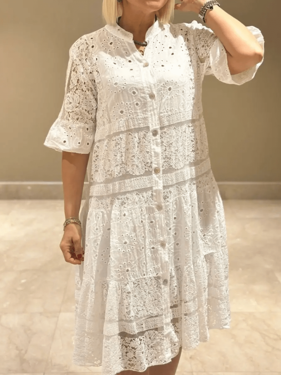 Women's Midi Dress Button Front Short Sleeves
