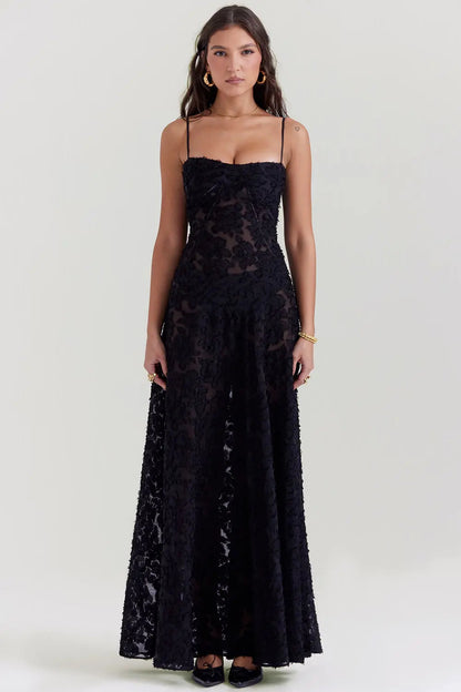 Women's Maxi Dress Fitted Bodice Flared Hem - Fashinoza